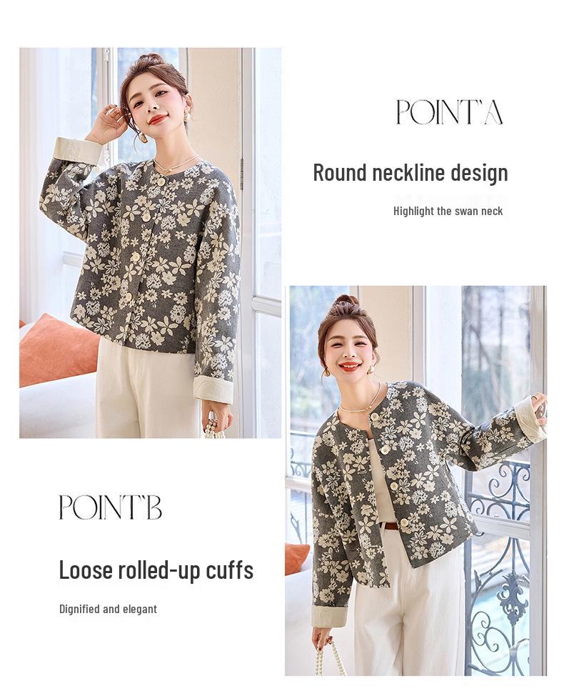 Women's Retro Print Round Neck Short Jacket - Spring 2025 Cotton Linen Design