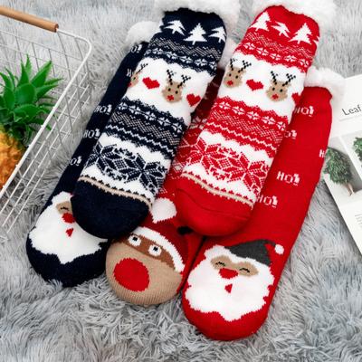 Dámské ponožky se střední trubkou Vánoční podlahové ponožky Home Sleep Winter Sametové a tlusté protiskluzové ponožky na koberec