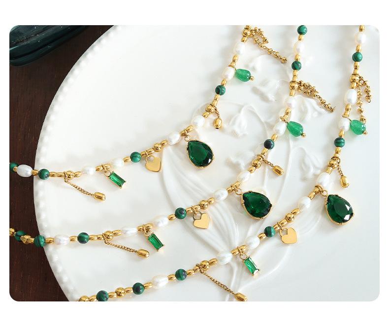 Elegant Palace Style Pendant Necklace with Freshwater Pearl, Zircon, Jade, and Turquoise