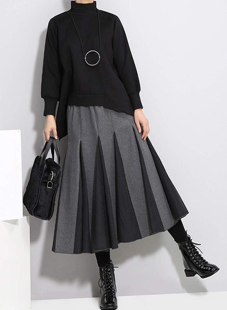 Sueeya Long Contrasting Elastic Perfect for Night and Everyday Wear Women's Skirt, Two-Tone, Fabric, Waist, Cute, Stylish, Figure-Flattering,