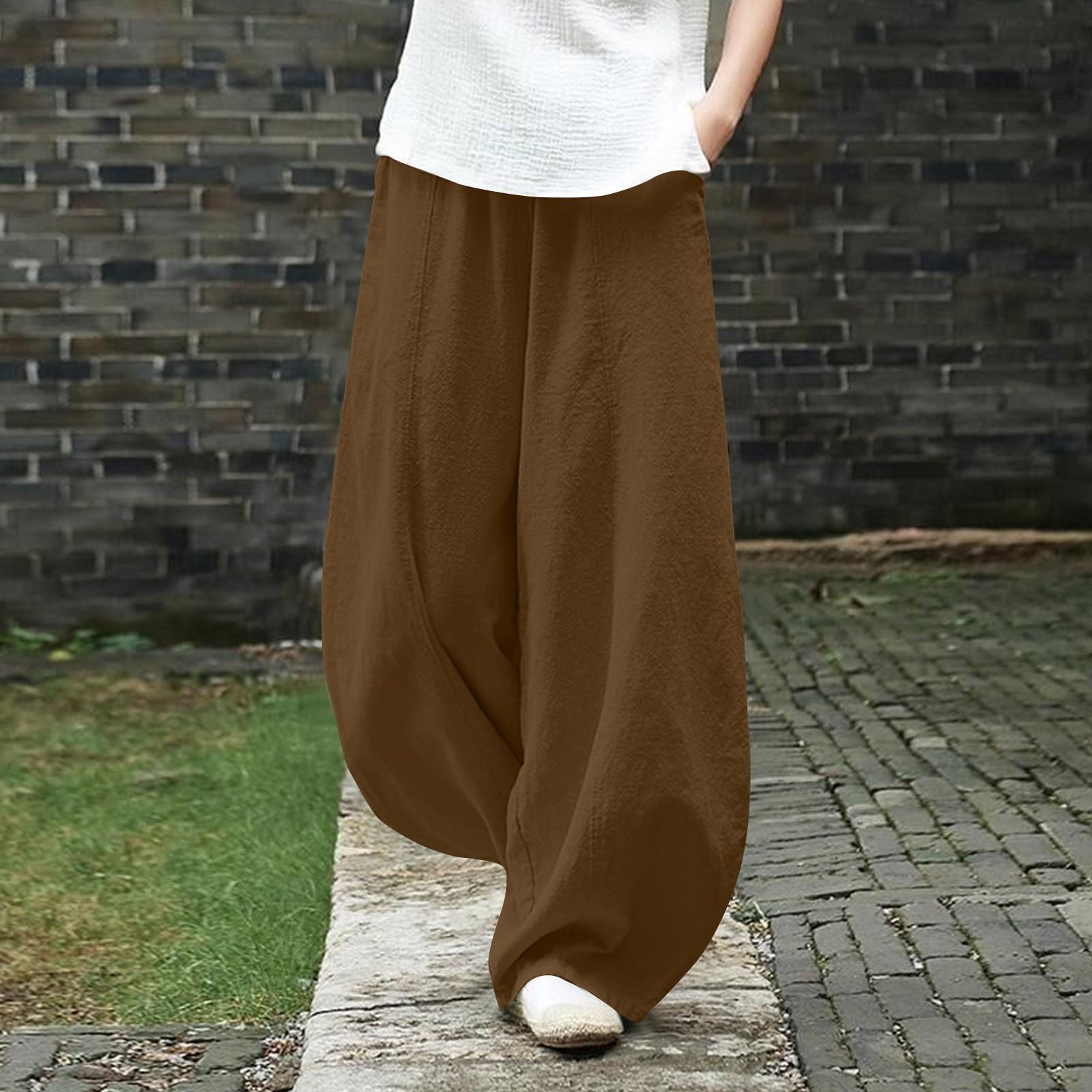 

Женские повседневные и удобные свободные брюки из хлопка и льна L верблюд