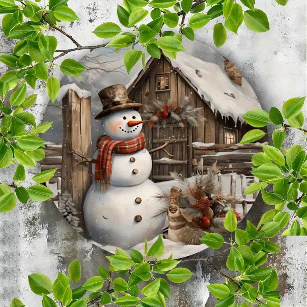 Vintage Snowman Metal Wall Art Round Iron Sign Winter Cabin Decor for Home Kitchen Cafe Bar Christmas Holiday