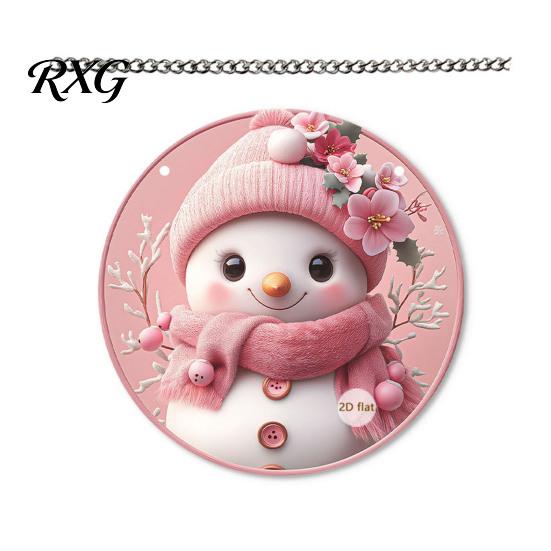 Christmas Tree Pendant Cute Pink Snowman Acrylic Hanging Decor, Cartoon Double Sided Printed Art Ornaments, Weatherproof Window Door Garden
