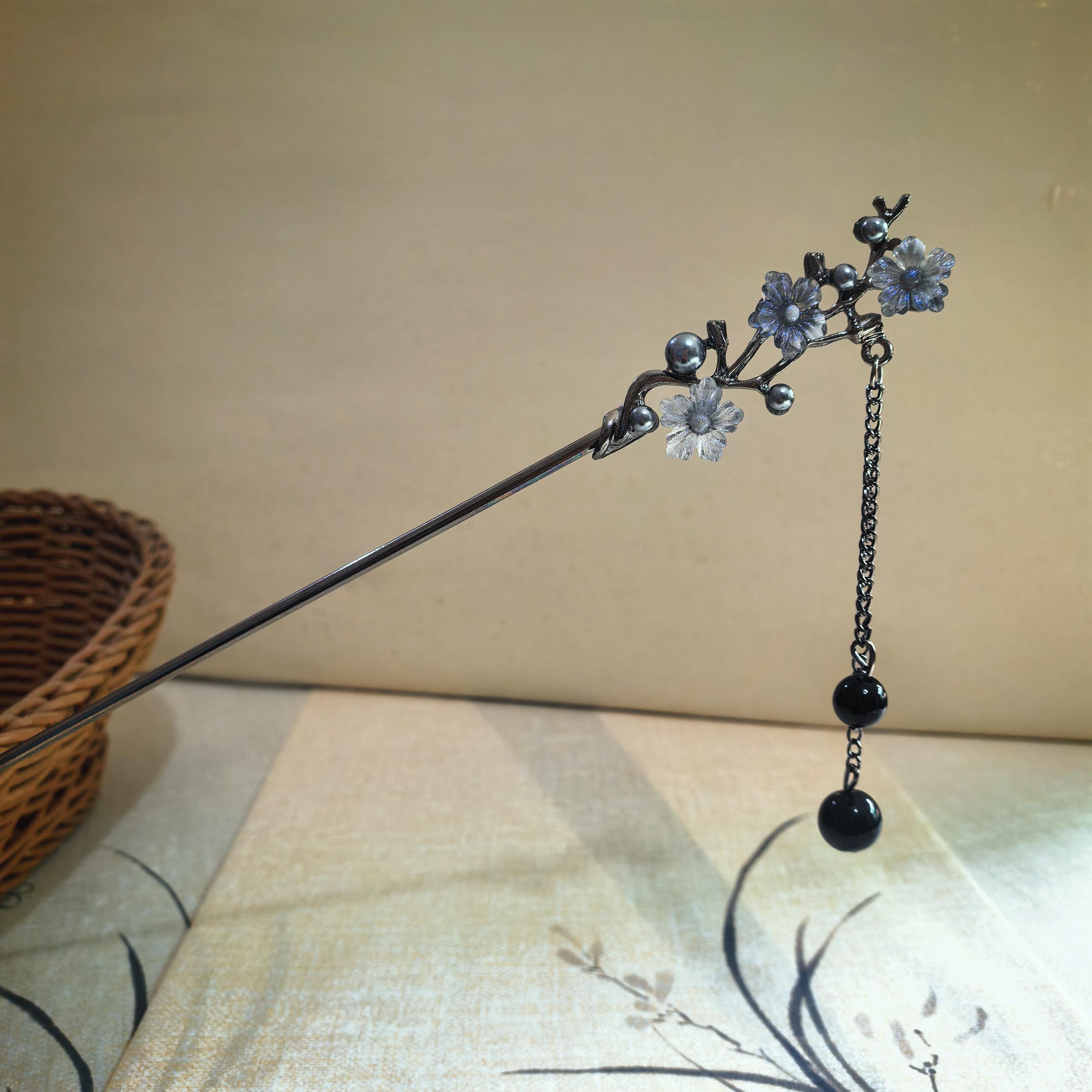 Retro Metal Feather Tassel Hairpin Enamel Elegant Classical Pearl Hair Stick Modern Chinese Style Hair Styling Tools For Updo
