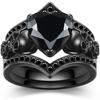 Set di Anelli di Fidanzamento Teschio Fiore Rosa Nero Gotico Zircone Cristallo Cuore Rosso Viola Regalo per Anniversario Festa della Mamma Gioielli