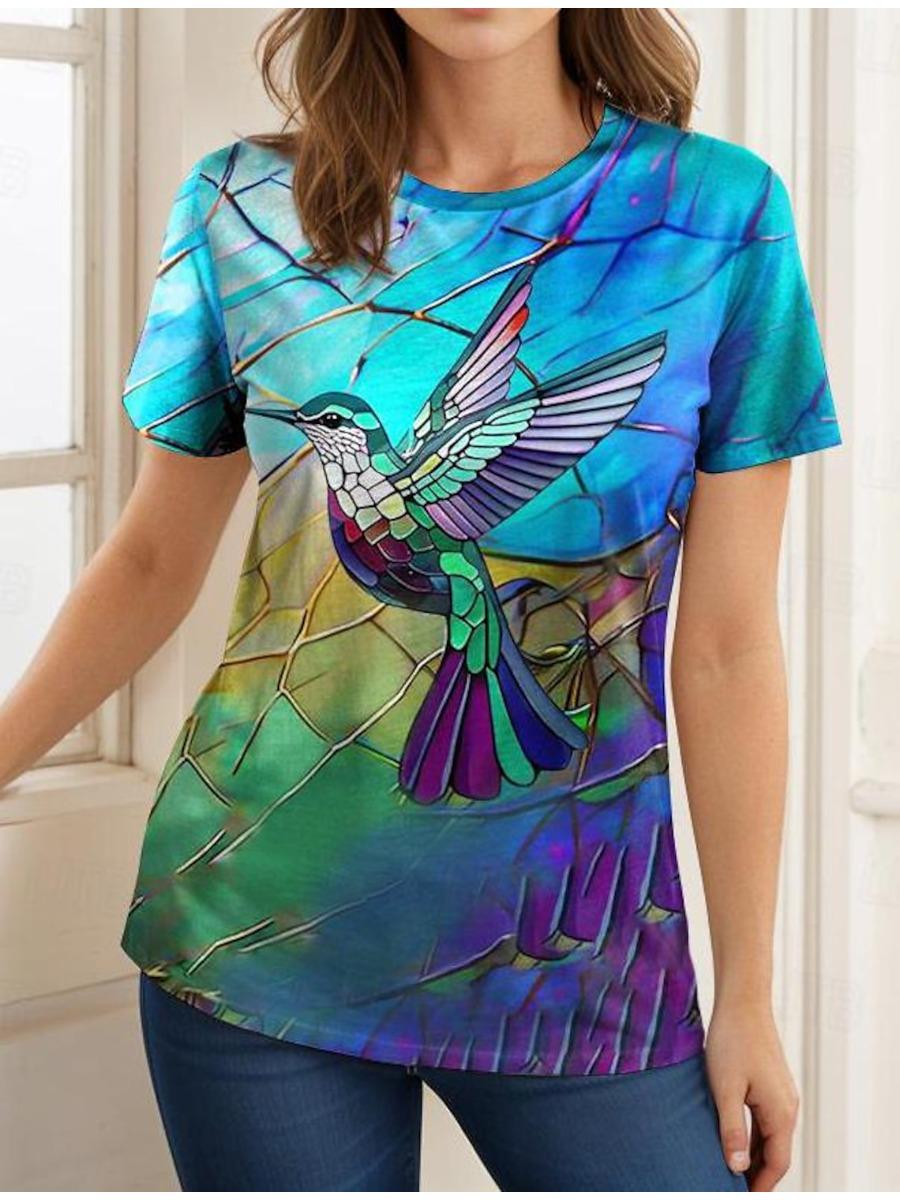 

Летние узоры колибри 3D принт женская футболка с коротким рукавом модная сексуальная одежда для девочек Y2k повседневные футболки топы 6XL