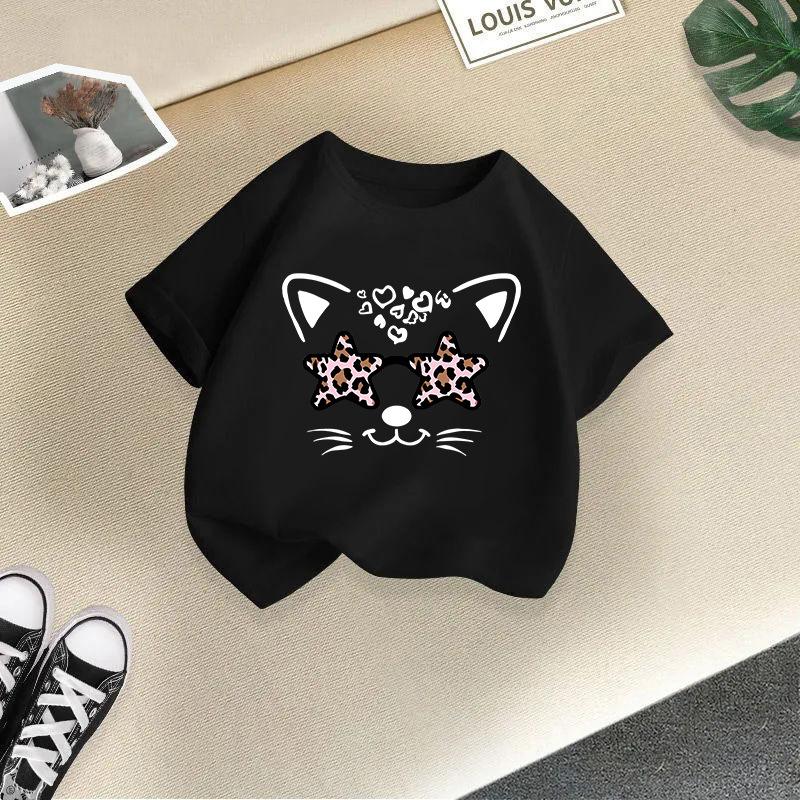 Jungen T-Shirt 2-13J Kinder Niedliches Katze Bedrucktes T-Shirt Mädchen T-Shirt Kinder 100% Baumwolle Kleidung T-Shirt Oberteile Tee