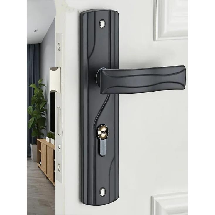 Door Handle Lock Manganese Steel Silent Bearing Universal Door Lever Lock Set with Keys for Home Bedroom Black