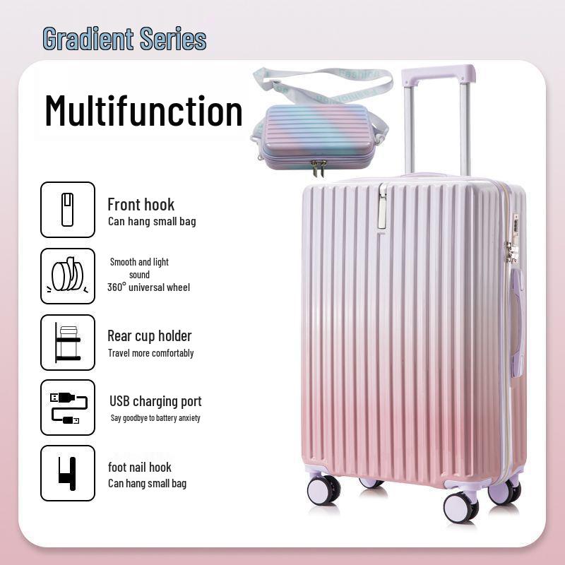 Women's 20" Carry-On Suitcase, Gradient Color, Japanese & Korean Style, 26" Trolley with Combination Lock for Travel