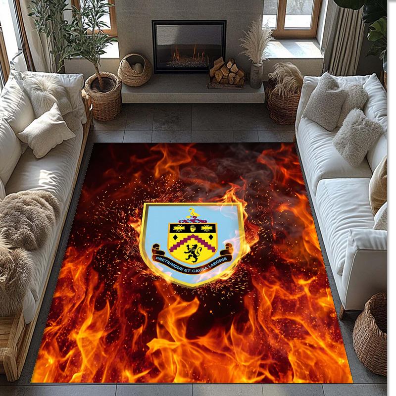 Burnley Football Print Crystal Velvet Rug, Comfortable Water Absorbent Non Slip Indoor Floor Carpet