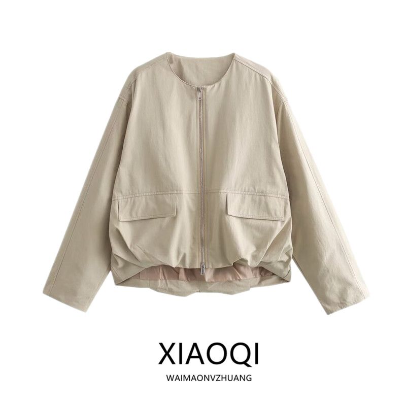 Fashion Style 2024 Spring Female Casual Style Short Pilot Round Neck Jacket Trench Coat Outwear 06740821721