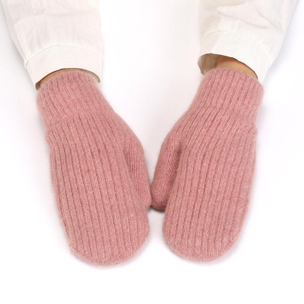 Keep Warm Full Finger Gloves Furry Drive Cycling Mittens New Knitted Wool Gloves Winter