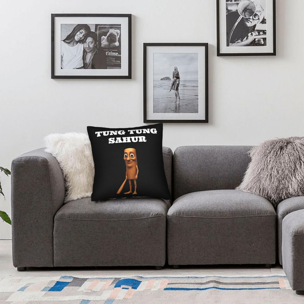 Tung Tung Tung Sahur Square Pillow Covers Living Room Italian Brainrot Meme Cushion Cover Funny Decorative Pillowcase 40*40
