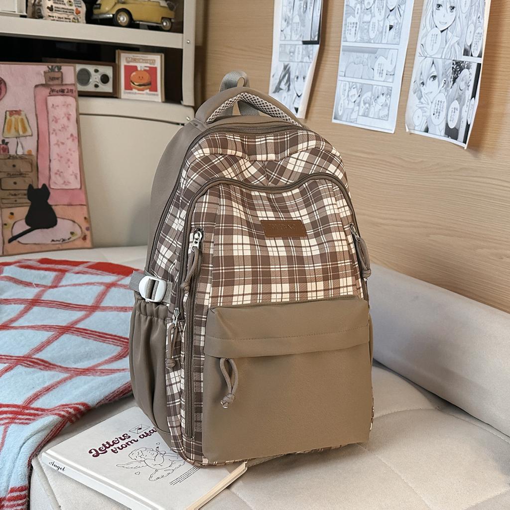 Schoolbag New High-value Schoolbag Ins Style Korean Women's Niche Sweet Plaid Backpack Junior High School Students Lightweight Backpack