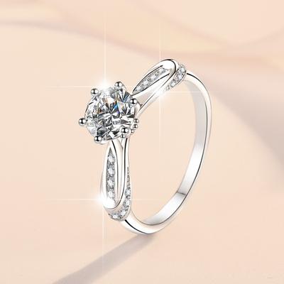 S925 Sterling Silber Ring Damen Moissanite Ring 1 Karat eingelegter Simulationsschmuck Verlobungsdiamantring Ehering Geschenk für Freundin