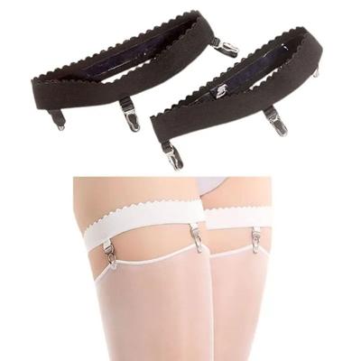 1 Paar Damen Sexy Elastische Rutschfeste Bein Strumpfhalter Gürtel Ring Oberschenkelhohe Strumpfhalter mit 3 Clips Cosplay Kostüm