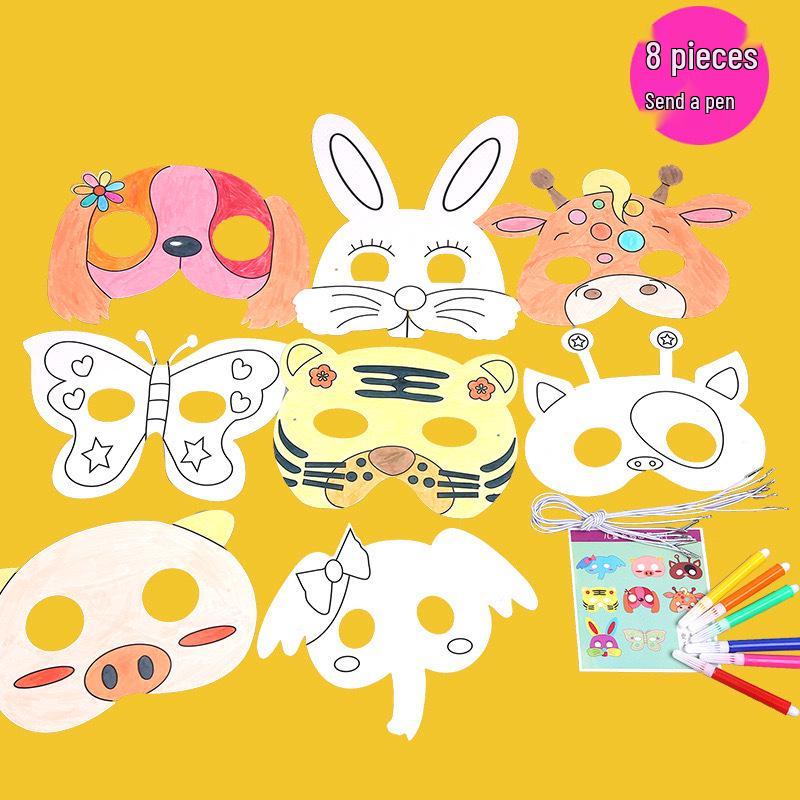 Animal Cartoon DIY Graffiti Mask: Handmade Art Materials for Children's Coloring