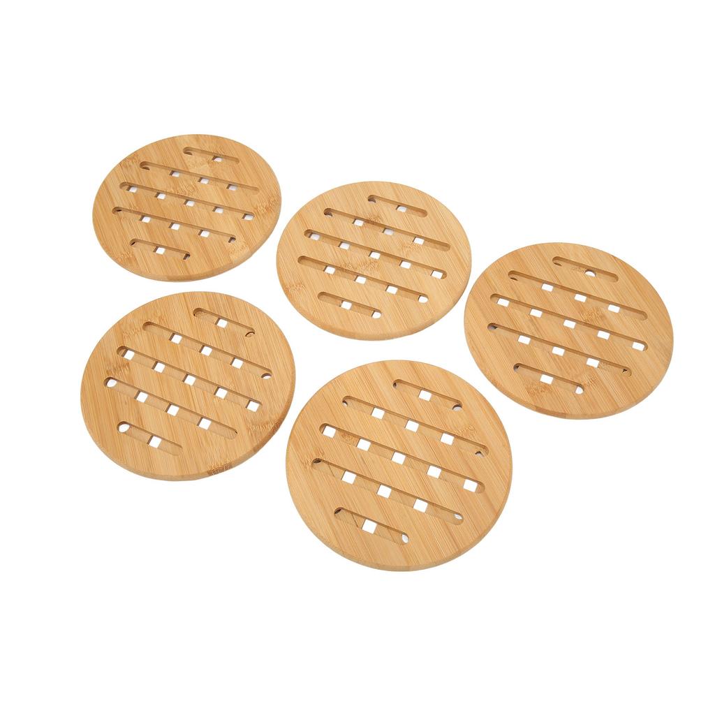 5 Pcs Bamboo Hot Pad Table Mat Bamboo Trivet Pot Mat Heat Resistance for Hot Dishes Pot Bowl Teapot Round 18CM