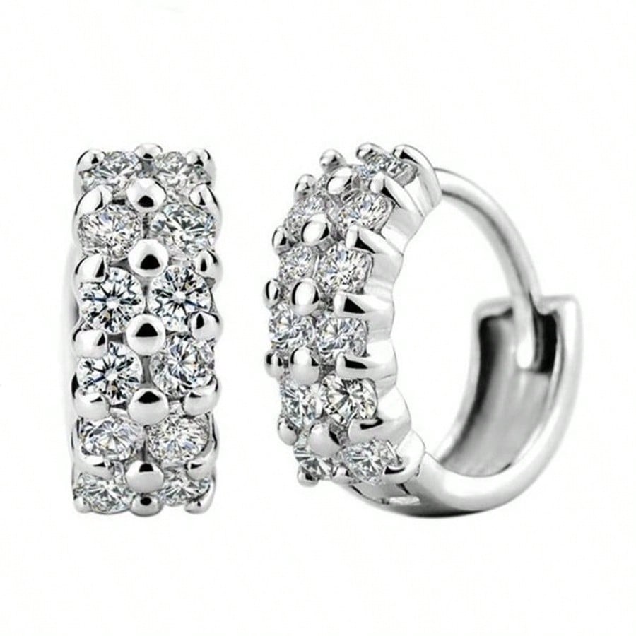 Silver Plating Needle Earrings Fashion High Quality Jewelry Double Row Crystal