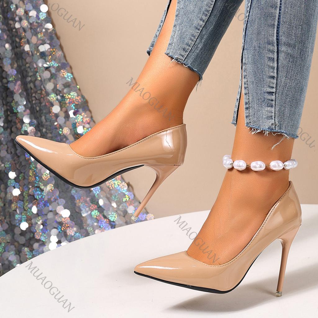 Fashion High-heeled Pumps Women Spring Autumn Shallow Mouth Single Shoes Apricot Thin Heeled Ladies Dress Pointed Fashion Women's Shoes