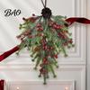 Artificial Winter Wreath Upside Down Christmas Tree Hanging Decor, Pinecone Berry with Flocked Rustic Holiday Home Decor Snow Tips, Wall Door Ornament