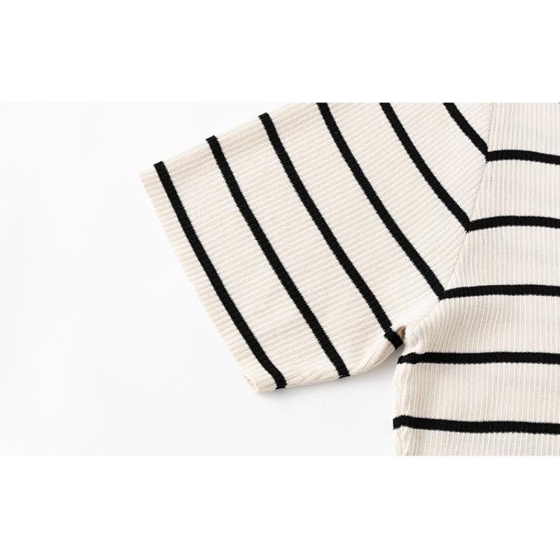 Damen Schlankmachendes Gestreiftes T-Shirt Kleid, Sommer Locker Gerades Strickkleid