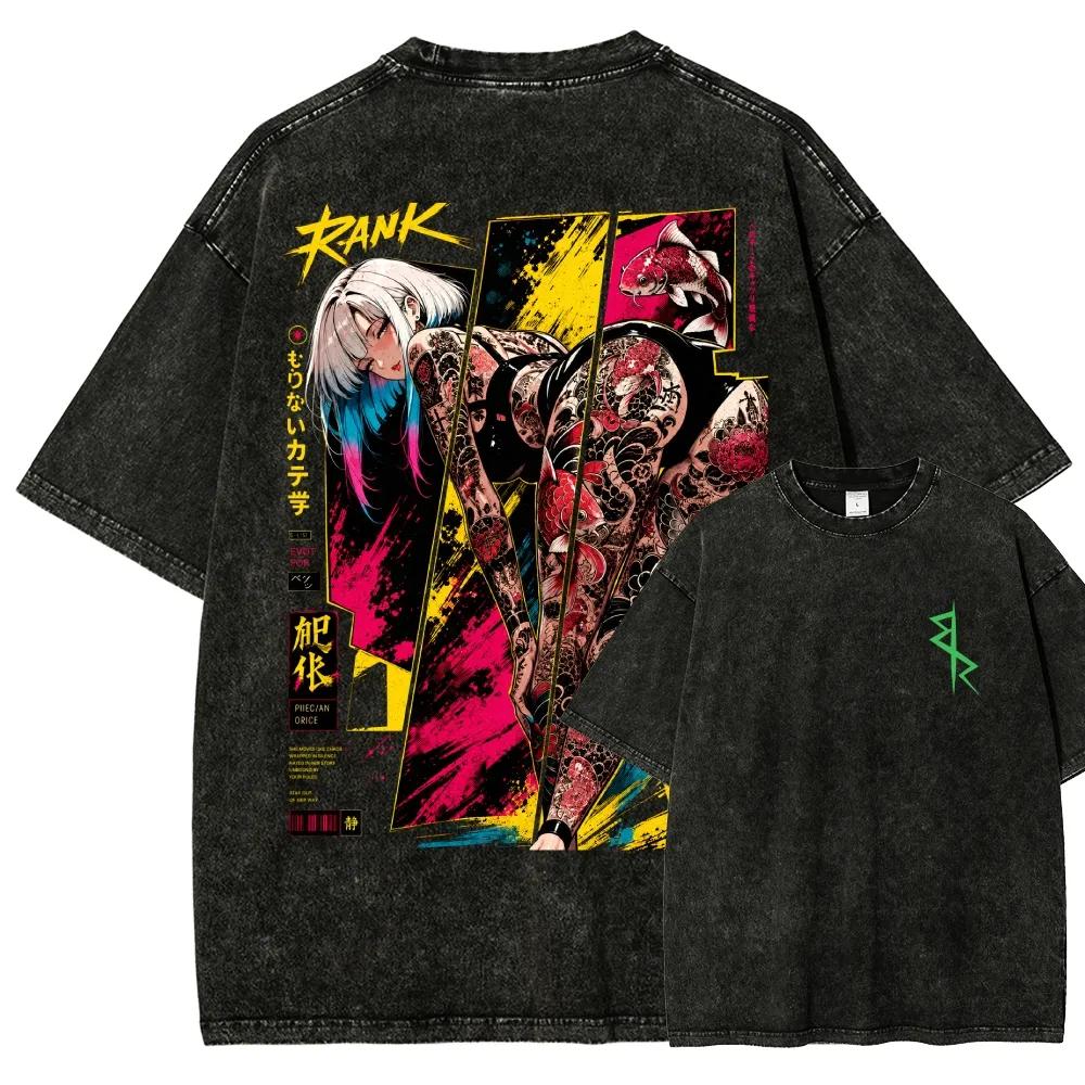 Cyberpunk Cotton T-shirt Men Women Washed Hip Hop Heavyweigh Streetwear Oversized Hip Hop Y2k Harajuku Short Sleeve Female Male Clothing