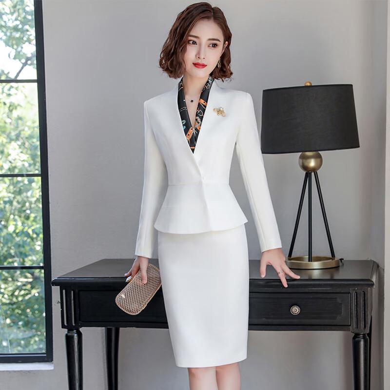 Women's Professional Business Skirt Suit with Scarf