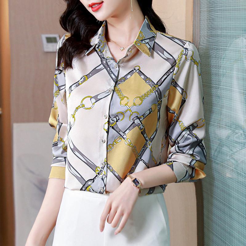 Spring Women's Silk Blouse Fashion Satin Long Sleeve Vintage Women's Tops Elegant Tops OL Ladies Tops Women's Clothes