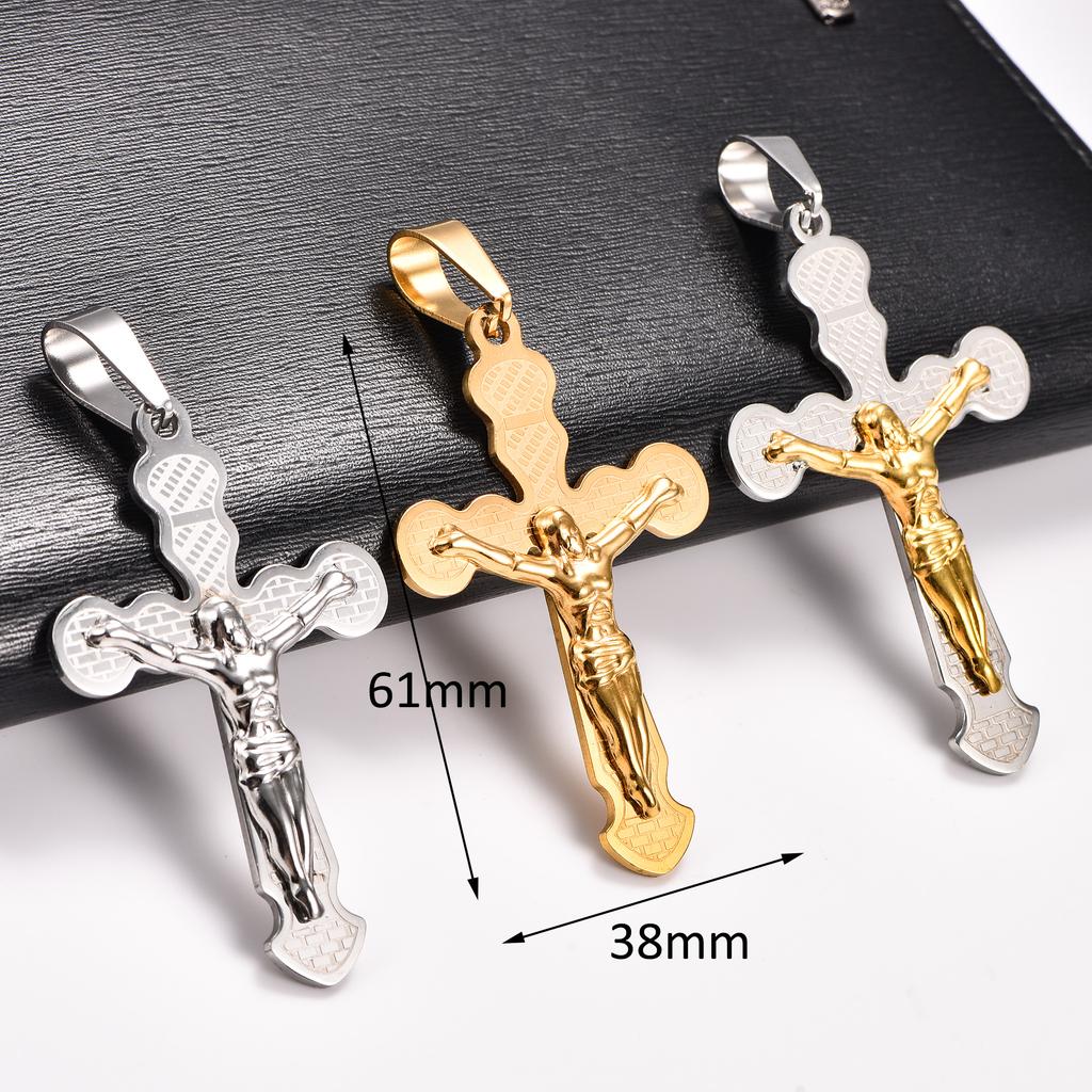 Stainless Steel Punk Jesus Crucifixion Cross Pendant Necklace for Women Men Religious Faith Prayer Charms Chain Metal Jewelry