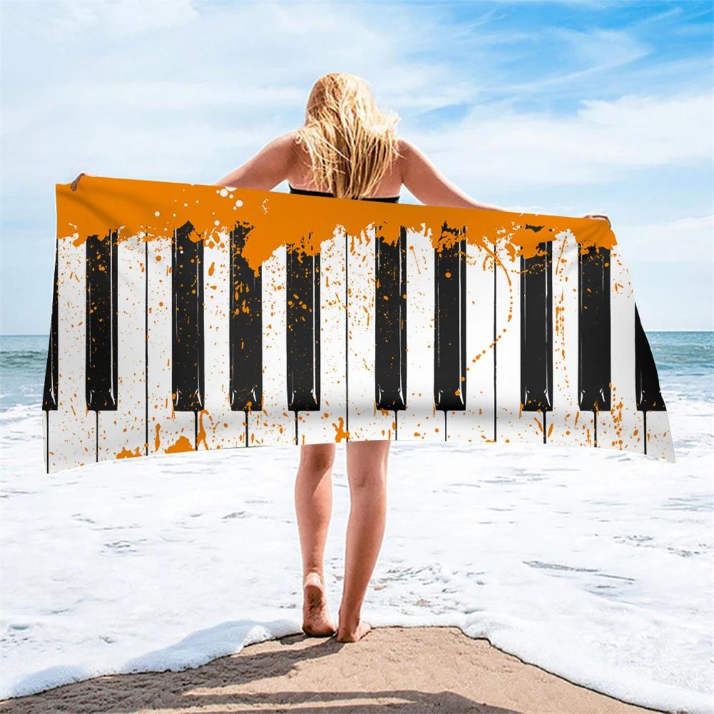 Melodic Piano Bath Towel - Musical Notes Design, Soft Absorbent, Perfect for Music Lovers, Adds Harmony To Your Beach Days