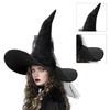 Halloween Witch Caps for Cosplay Punk Tulle Crinkled Wizard Hat Adult Unisex Party Hat Costume Pointed Hat Festival Props