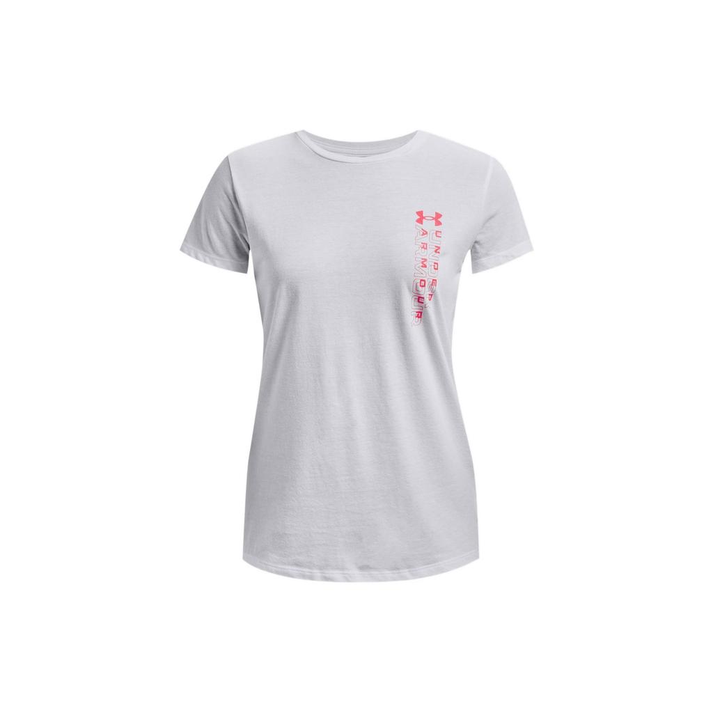 Under Armour Solid Logo Training Casual Sports T-Shirt Women tops White 1370760-100