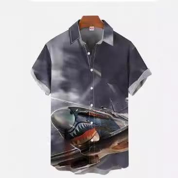 Fighter Series 1D Digital Printing Men's Hawaiian Shirt Short Sleeve Wholesale