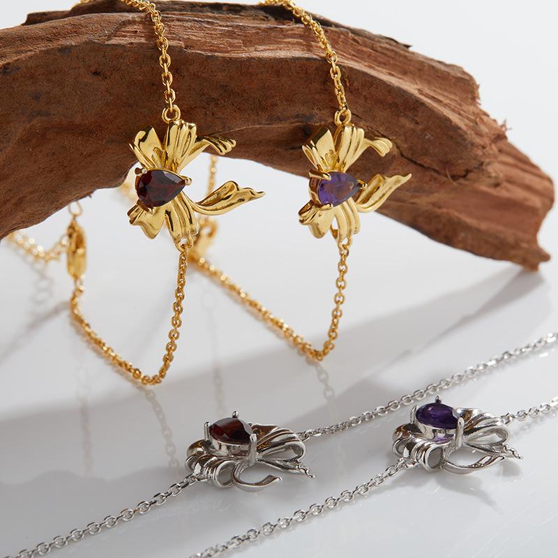 Butterfly Bracelet S925 Sterling Silver Inlaid Natural Garnet Colored Treasure Bracelet Women'S Fashion Jewelry