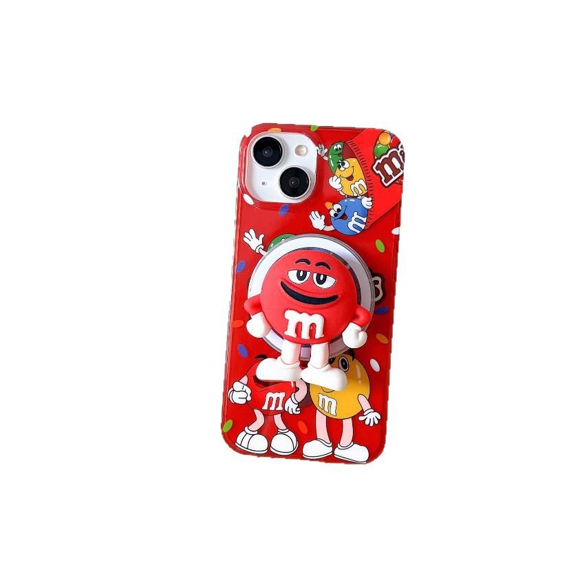 iPhone 16 Magnetic Charging Bright Red M Bean 17 Case with Stand for Apple 15 Pro/14 Large Hole