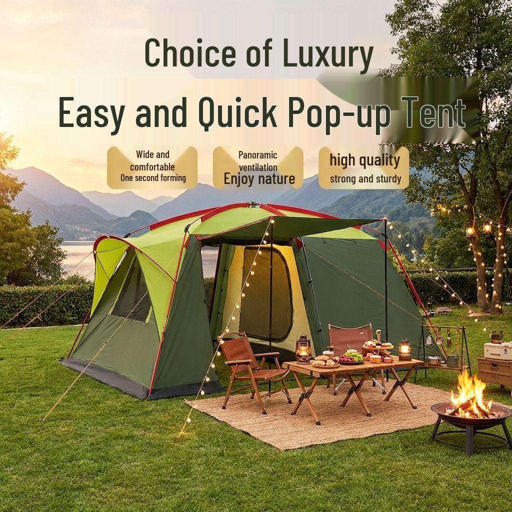 3-4 Person Double Layer Outdoor Tent: Large, Rainproof, Sun-Protected, Thickened for Camping & Home Use
