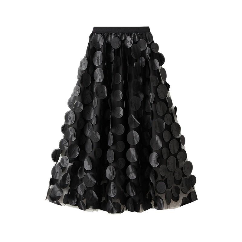 Summer Women's Mid-length Embroidered Polka Dot Three-dimensional Large Swing Tulle Skirt
