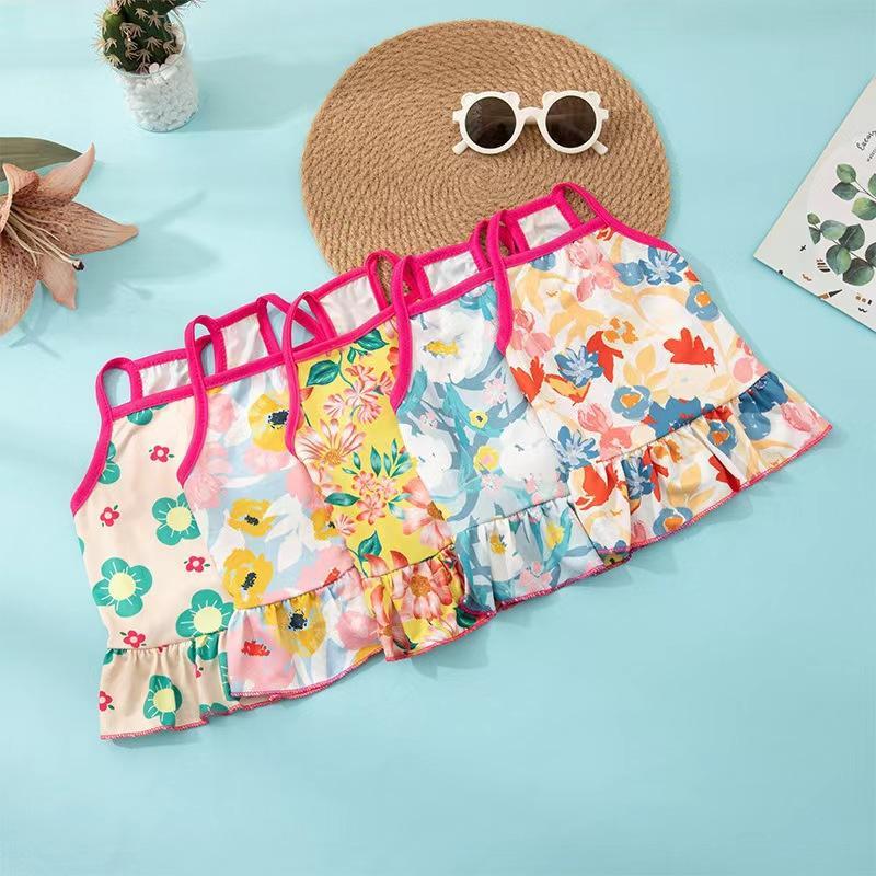 Cute Floral Pet Dog Sundress Soft Breathable Fabric Ruffle Hem For Small Dogs Summer Outdoor Daily Wear