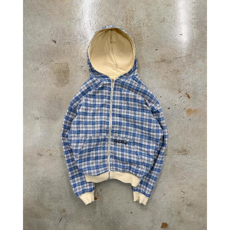 Reversible Plaid American Retro Zipper Hoodie Sweatshirt Mens Womens Casual Plaid Sweatshirt Solid Color Y2K Street Style