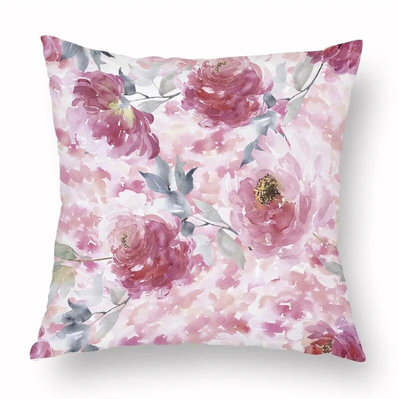 Spring Watercolor Floral Pillowcase Pink Rose Decorative  Sofa Living Room Bed  Home