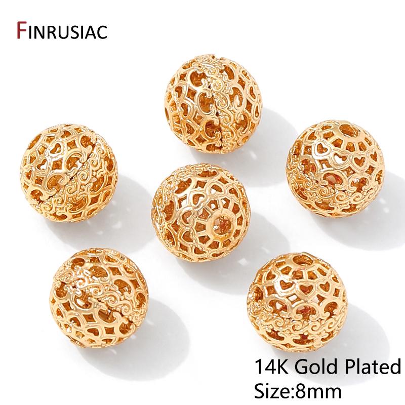 

8/10mm 14K Gold Plated Brass Round Hollow Spacer Beads,Separator For Beads,Heart Pattern Beads For DIY Jewelry Making Supplies 3 pieces