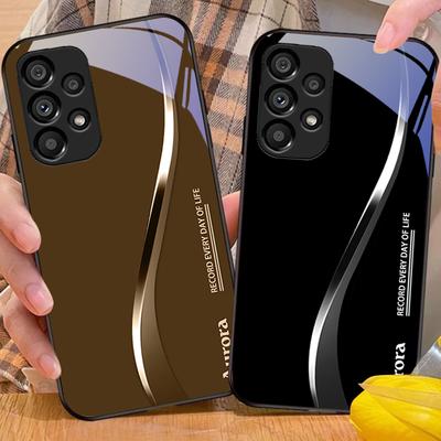 Two Tone Stripes For Samsung Galaxy S 8 9 10 20 Plus 21 FE 22 23 24 Ultra S7 Edge Black Tempered Glass Phone Case Hard Shell