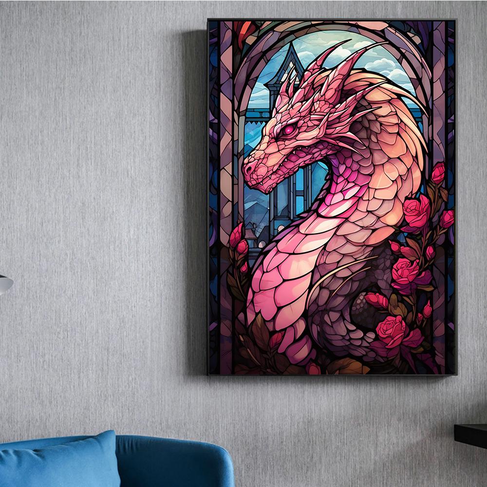 Stained Glass Animal Dragon Bird Shark Prints Poster Canvas Painting Modern Wall Art Pictures For Living Room Bedroom Home Decor