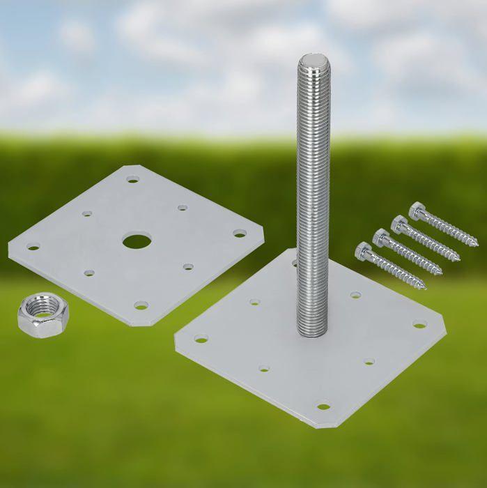 Post Support - Set of 16 Galvanized and Adjustable Post Foot - for Wood - M24 Mm Thread - 160 X 160 X 250 Mm - KOTARBAU