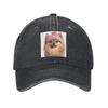 Cozy Pomeranian Dog Wearing Pink Winter Hat Trendy Animal Denim Fabric Cap Baseball Caps Adjustable Hat Unisex Baseball Hats