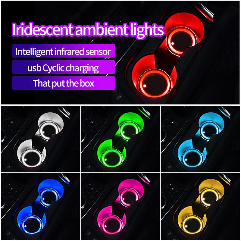 Car LED Cup Holder Lights Car Rechargeable 3 Modes 7 Color Changing Light Up Cup Holder Insert Coasters Car Decor Accessories