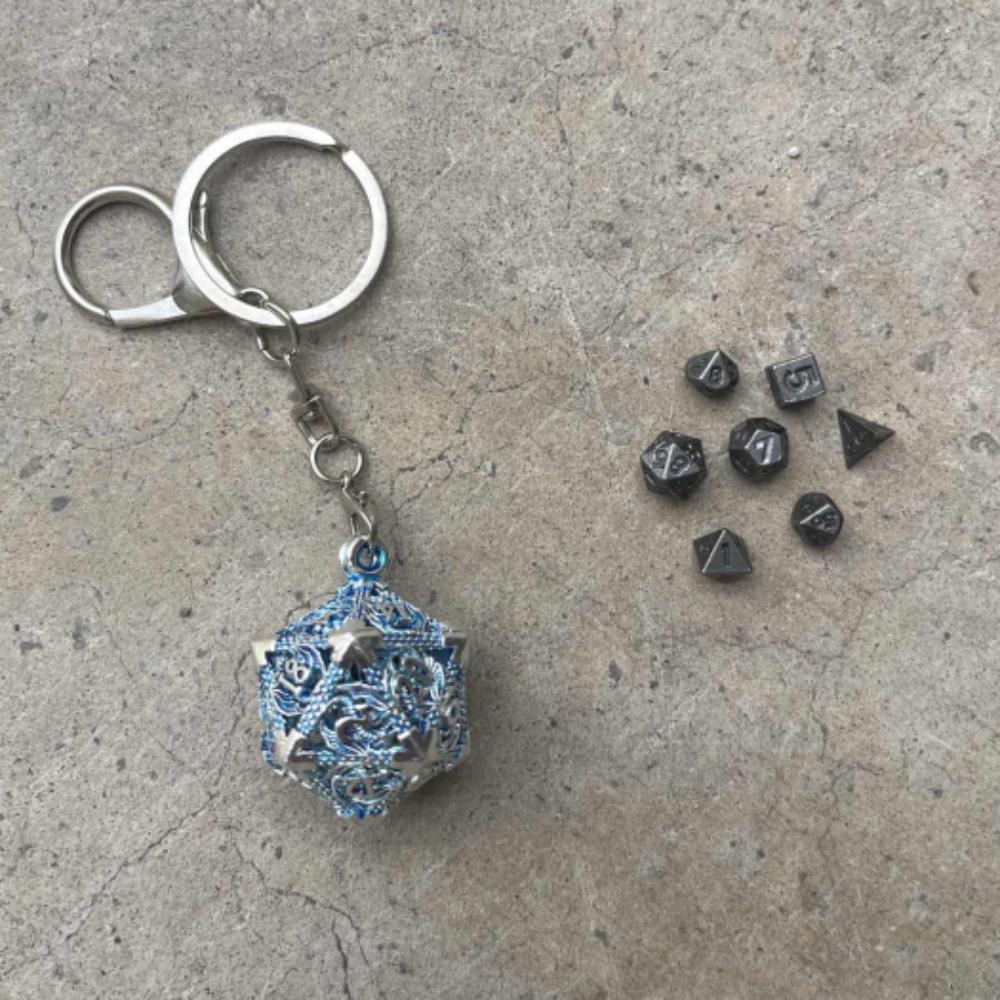 1 Set TRPG Hollow Metal Dice Keychain DND Polyhedral Dice Keychain Hangings Ornaments