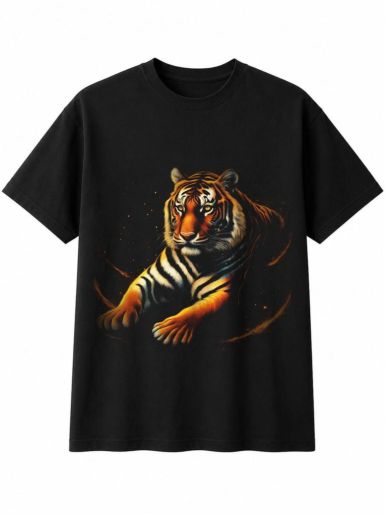 Tattoo Tiger Mens T-Shirt Wildlife Black 100% Cotton Printed Nature