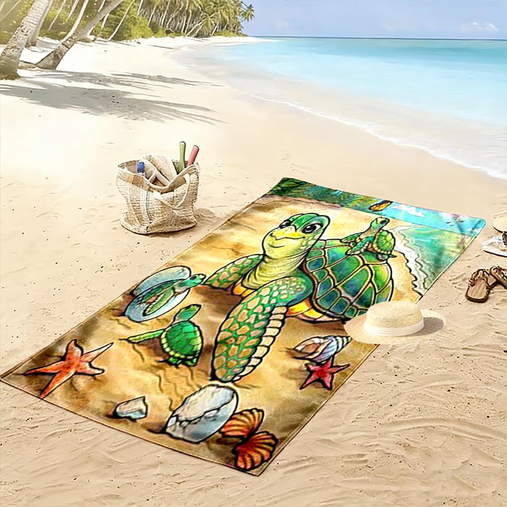 Sea Turtles and Beach Shells Design Beach towel quick-drying for travel outdoor sports jogging beach and swimming